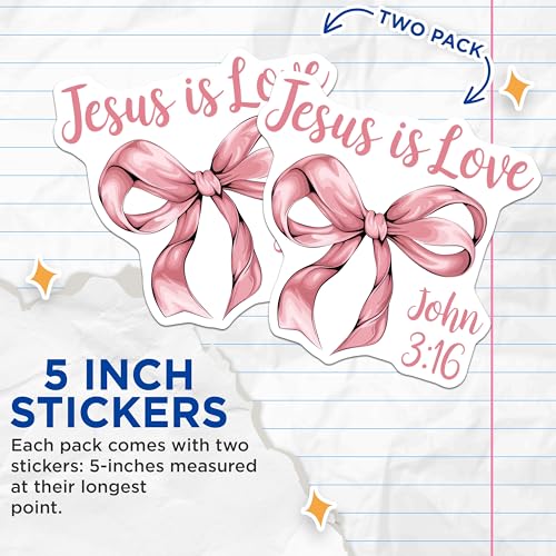 (2 Pack) Jesus is Love Stickers - 5" On Longest Side - Sticks to Smooth Flat Surfaces - Made in USA - BMCS8924 - BMCS8924