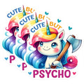 (3 Pack) Cute But Psycho Unicorn Decals - Funny Sarcastic Decals - Laptop Decal - 3 Inches On Longest Side - Easy Peel & Apply - Made in USA - 3MCS2114
