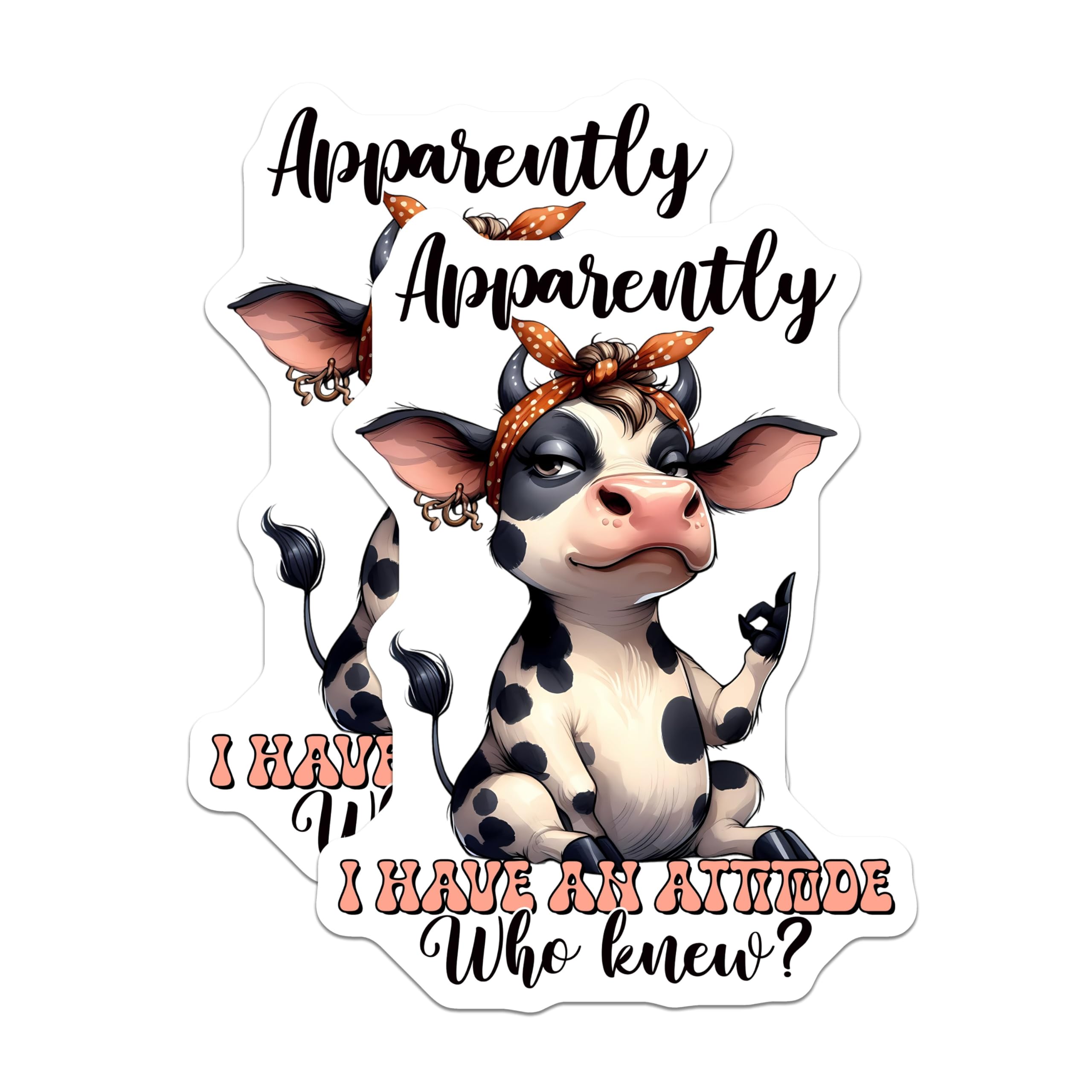(2 Pack) Attitude Cow Stickers - Funny Animal Quote Stickers - Sassy Farm Animal Stickers - 5" On Longest Side - Sticks to Smooth Flat Surfaces - Made in USA - BMCS3789