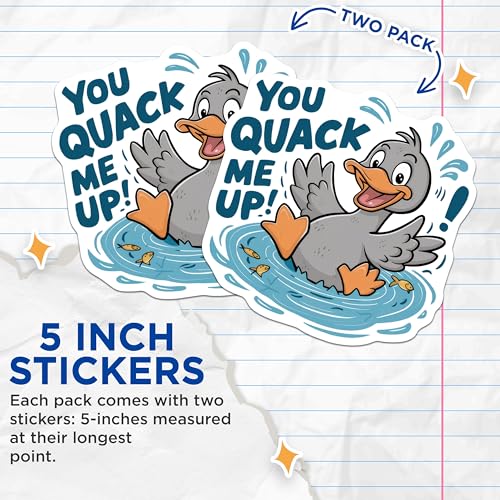 (2 Pack) Funny Duck Stickers - Cute Animal - You Quack Me Up - Humorous Sticker for Water Bottles Laptops Cars - 5" On Longest Side - Sticks to Smooth Flat Surfaces - Made in USA - BMCS9523