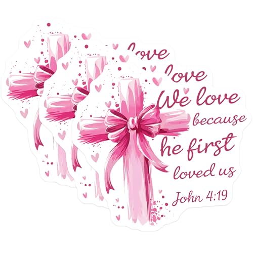 (3 Pack) Christian Decals - Pink Cross Decal - Religious Laptop Stickers - 3 Inches On Longest Side - Easy Peel & Apply - Made in USA - 3MCS2743