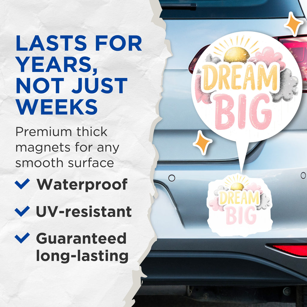 (2 Pack) Dream Big Magnets - Inspirational Decor - Nursery Room Accessory - Positive Affirmation Art - 5 Inches On Longest Side - Thick Durable Magnet - Made in USA - MAG36945