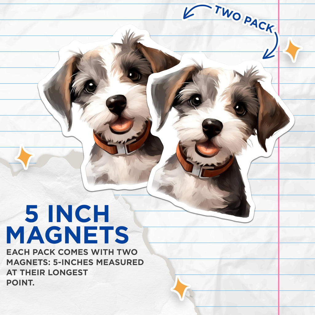 (2 Pack) Happy Puppy Dog Magnets - Cute Pet Lover Accessories - Animal Themed Home Decor - 5 Inches On Longest Side - Thick Durable Magnet - Made in USA - MAG26665