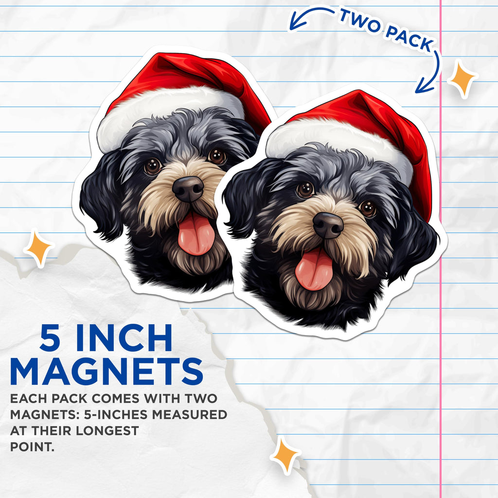 (2 Pack) Christmas Dog Magnets - Santa Hat Puppy Decor - Holiday Pet Refrigerator Decor - 5 Inches On Longest Side - Thick Durable Magnet - Made in USA - MAG25471