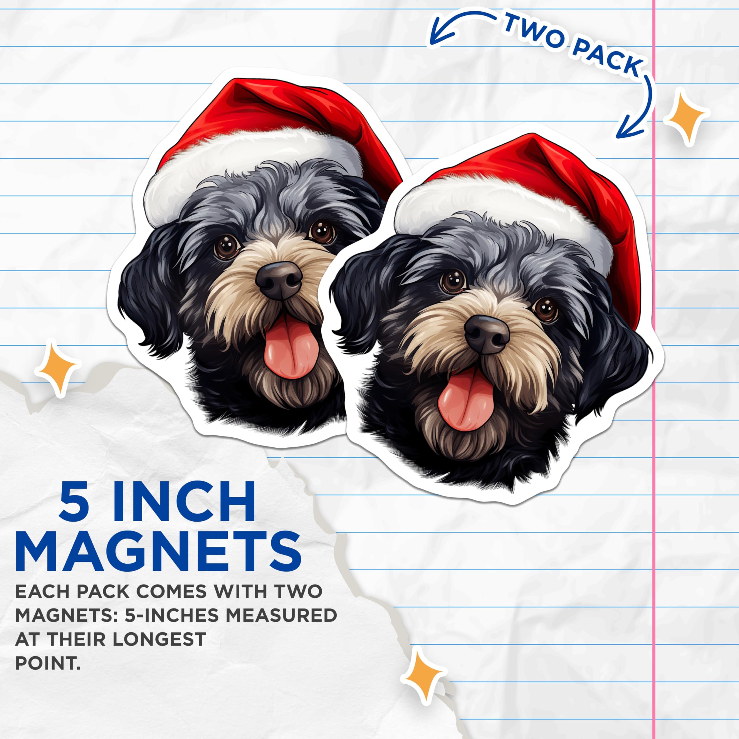 (2 Pack) Christmas Dog Magnets - Santa Hat Puppy Decor - Holiday Pet Refrigerator Decor - 5 Inches On Longest Side - Thick Durable Magnet - Made in USA - MAG25471