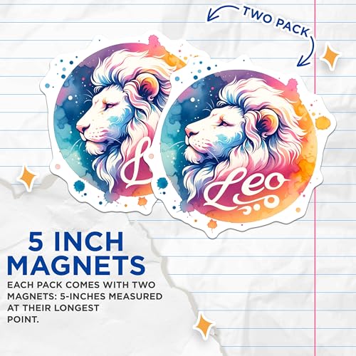 (2 Pack) Leo Zodiac Magnets - Lion Pride Art Decor - Astrological Signs - 5" On Longest Side - for Cars, Fridges, Toolboxes - Made in USA - MAG6883