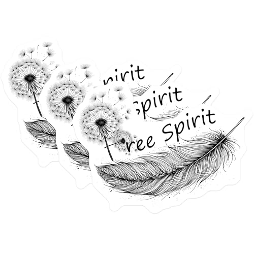 (3 Pack) Free Spirit Decals - Dandelion Decals - Feather Laptop Decal - 3 Inches On Longest Side - Easy Peel & Apply - Made in USA - 3MCS6325