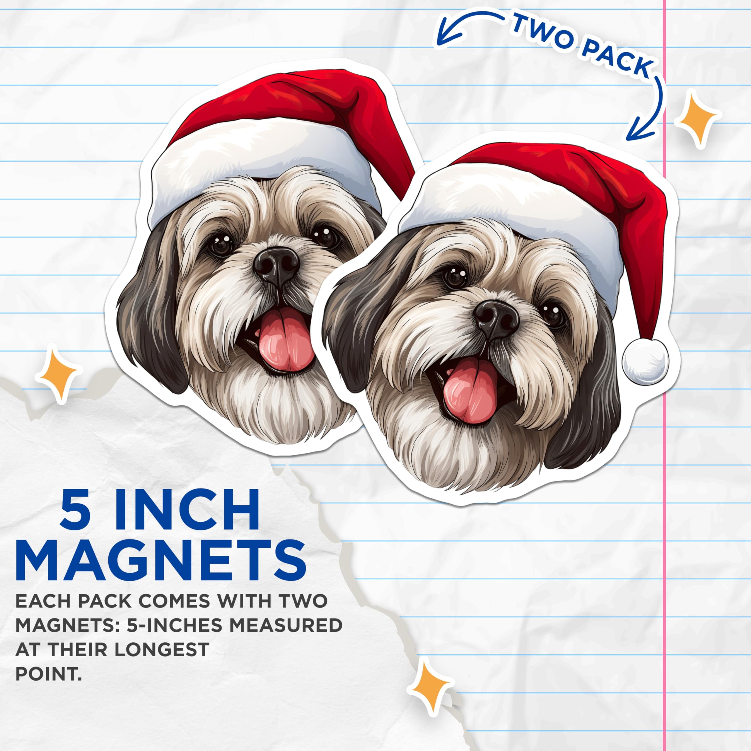 (2 Pack) Shih Tzu Christmas Magnets - Dog Lover Holiday Decor - Santa Hat Pet Owner Art - Festive Fridge Animal Magnets - 5 Inches On Longest Side - Thick Durable Magnet - Made in USA - MAG26998