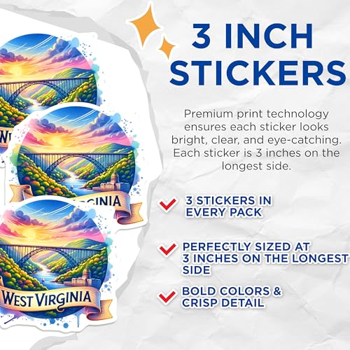 (3 Pack) West Virginia Decals - State Pride - Travel Souvenir- 3 Inches On Longest Side - Easy Peel & Apply - Made in USA - 3MCS5141