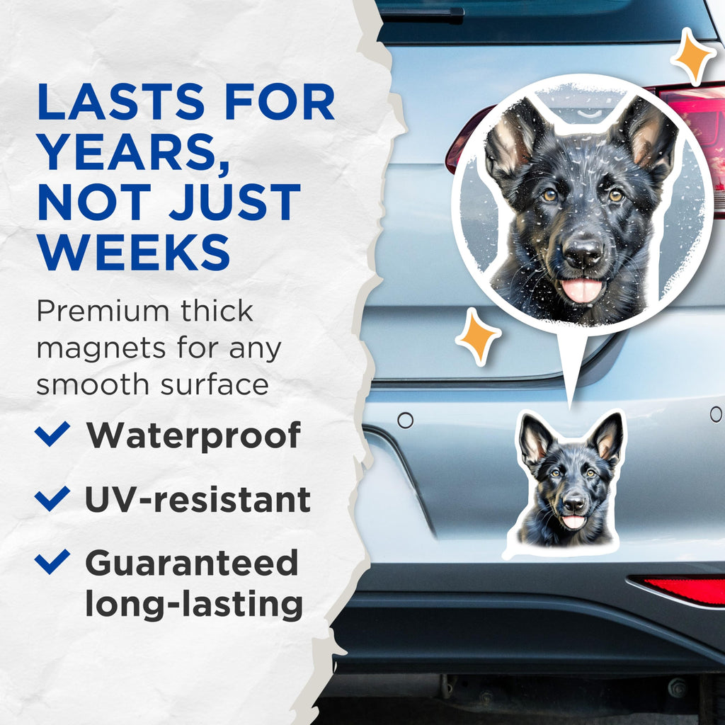 (2 Pack) Black German Shepherd Magnets - GSD Dog Breed Art - Animal Lover Refrigerator Magnet - Canine Companion Decor - 5 Inches On Longest Side - Thick Durable Magnet - Made in USA - MAG30016
