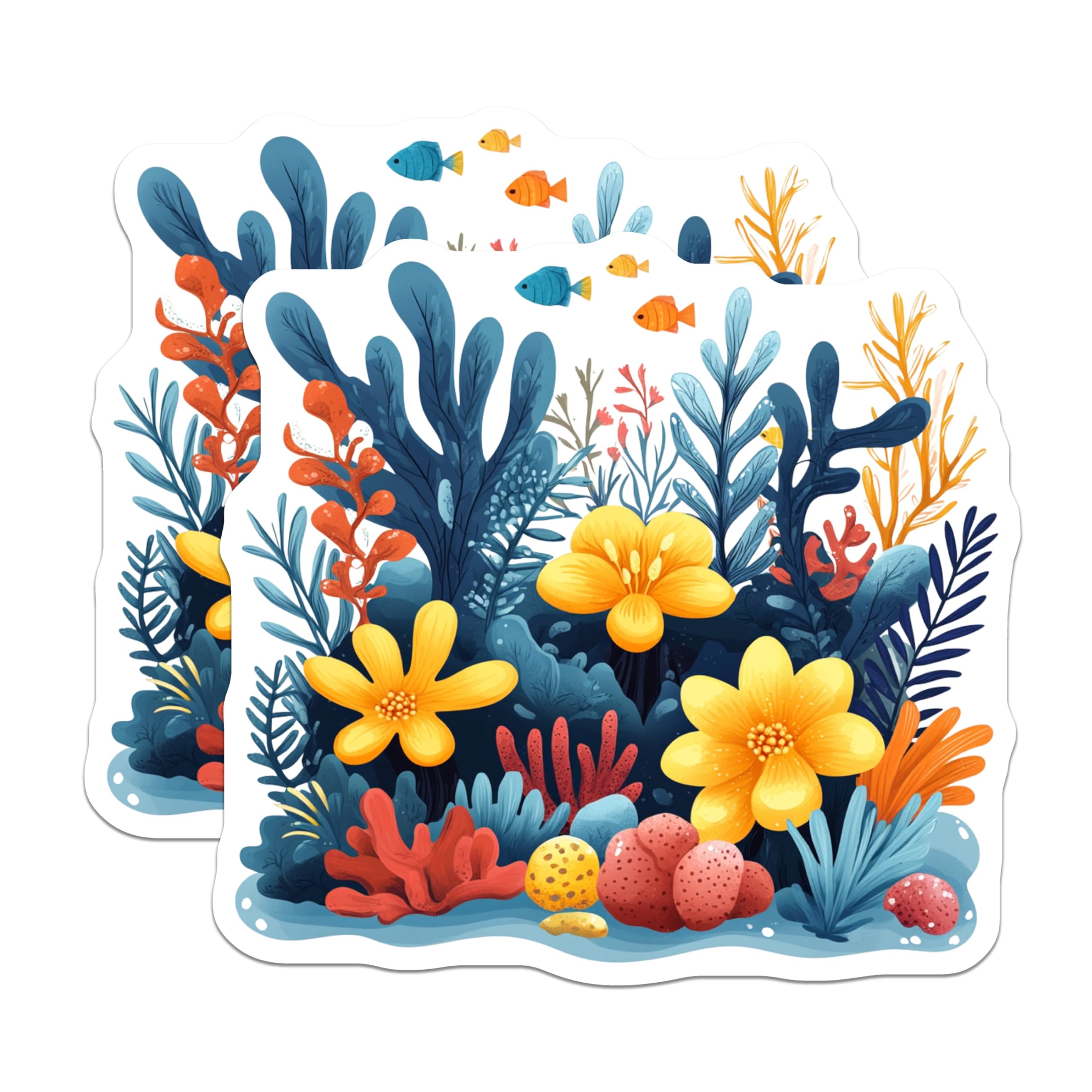 (2 Pack) Ocean Coral Reef Magnets - Marine Life Fridge Decor - Whimsical Underwater Art - 5 Inches On Longest Side - Thick Durable Magnet - Made in USA - MAG25190