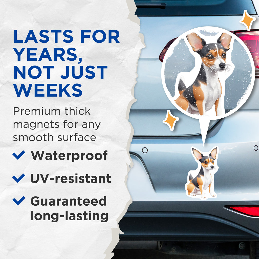 (2 Pack) Rat Terrier Magnets - Cute Dog Art - Small Breed Pet Lover Refrigerator Locker Home Accessory - 5 Inches On Longest Side - Thick Durable Magnet - Made in USA - MAG36732