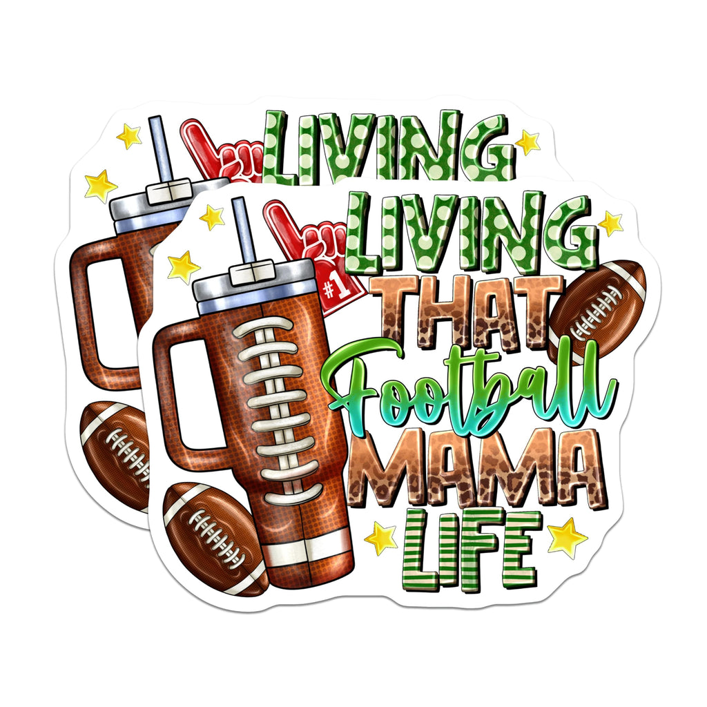 (2 Pack) Living that Football Mama Life Magnets - Game Day Mom - Sports Parent Refrigerator Decor - 5 Inches On Longest Side - Thick Durable Magnet - Made in USA - MAG29556