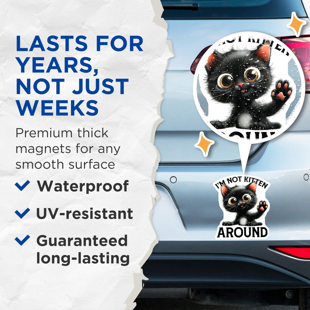(2 Pack) Funny Cat Magnets - Black Kitten - Cute Animal Saying - Refrigerator Magnets - 5" On Longest Side - Premium Magnet - for Cars, Refrigerators, Toolboxes, Lockers - Made in USA - MAG16005
