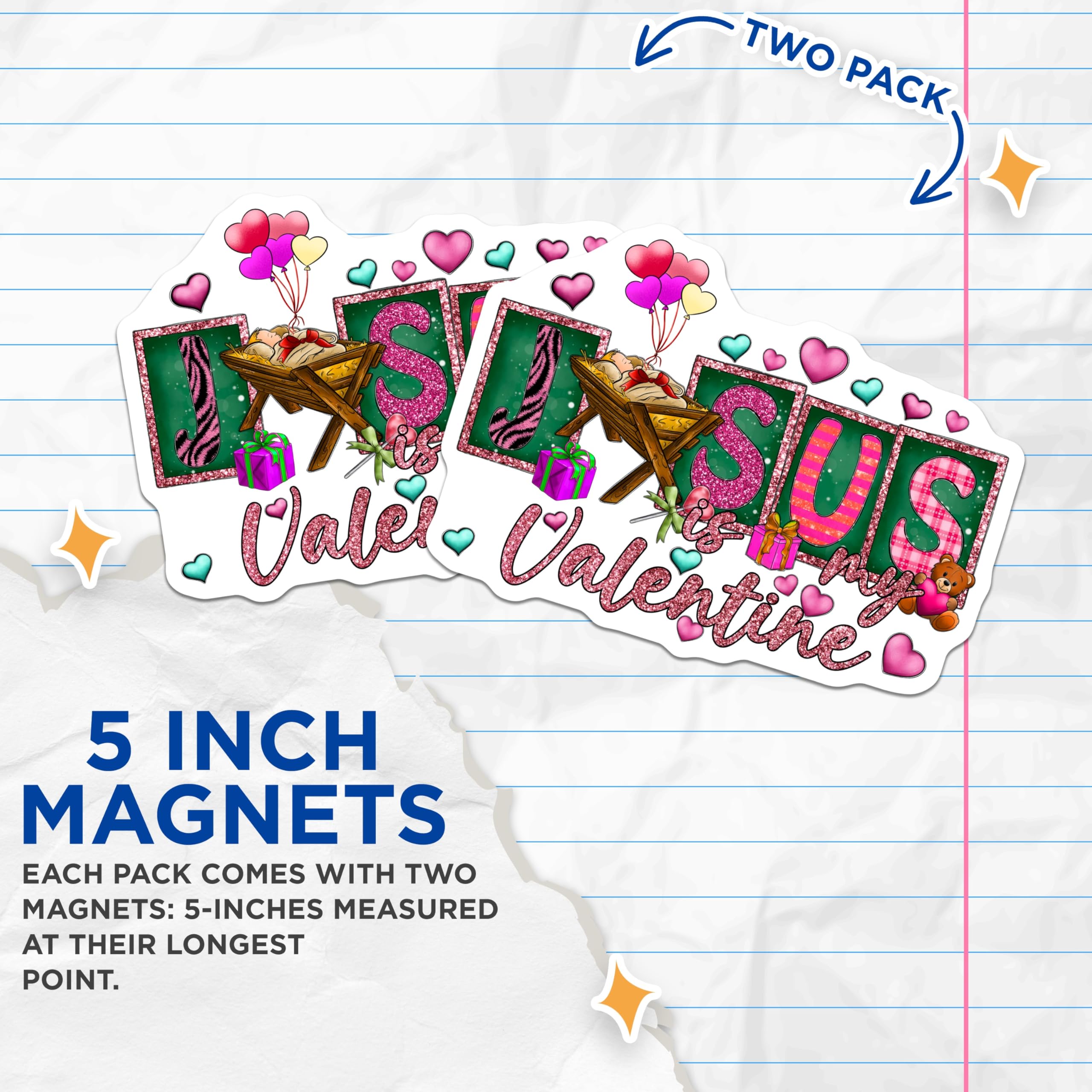 (2 Pack) Jesus is My Valentine Magnets - Christian Faith Decor - Religious Holiday Design - 5 Inches On Longest Side - Thick Durable Magnet - Made in USA - MAG25395
