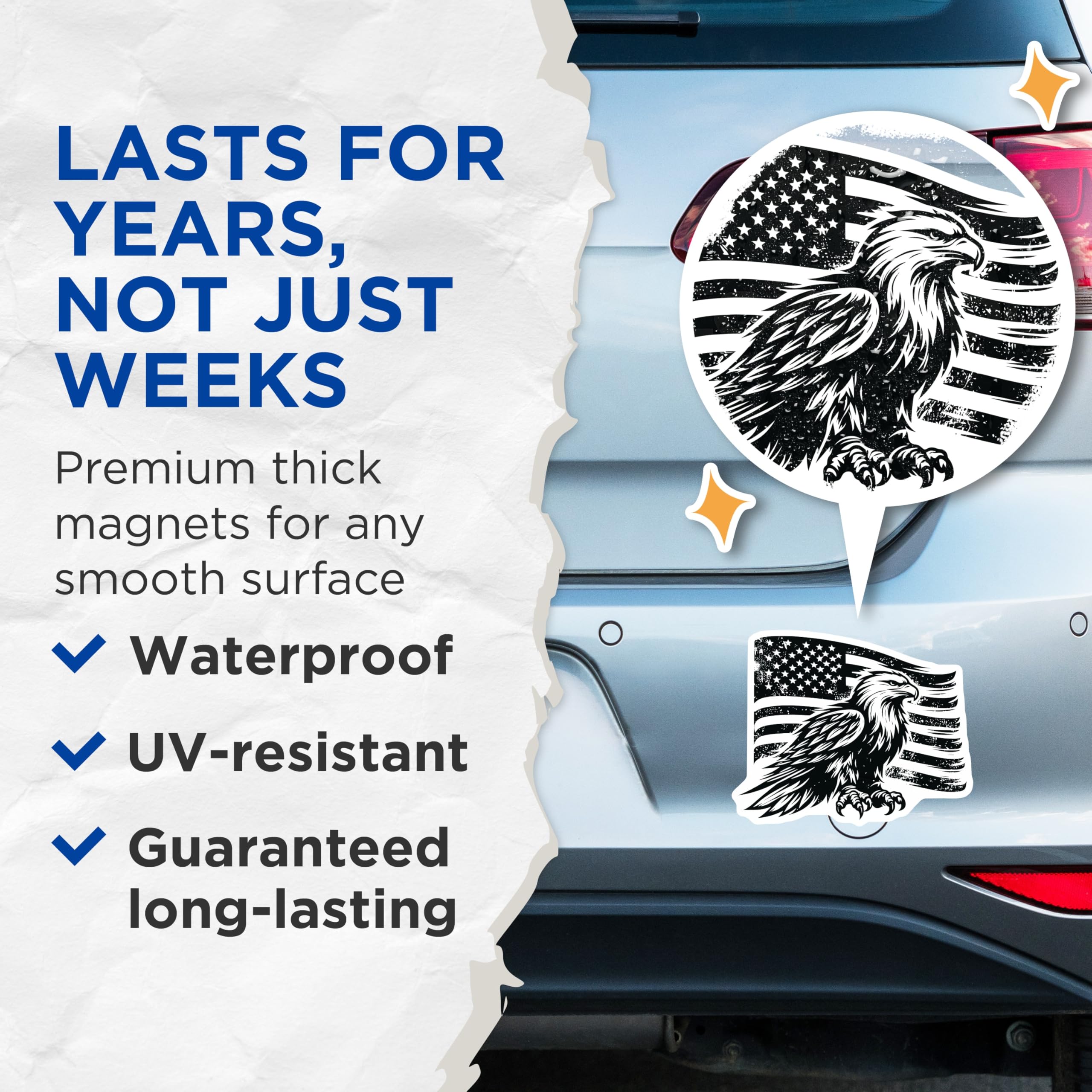(2 Pack) Eagle American Flag Magnets - Patriotic Decor - USA Theme Fridge Magnets - 5" On Longest Side - Premium Magnet - for Cars, Refrigerators, Toolboxes, Lockers - Made in USA - MAG16824