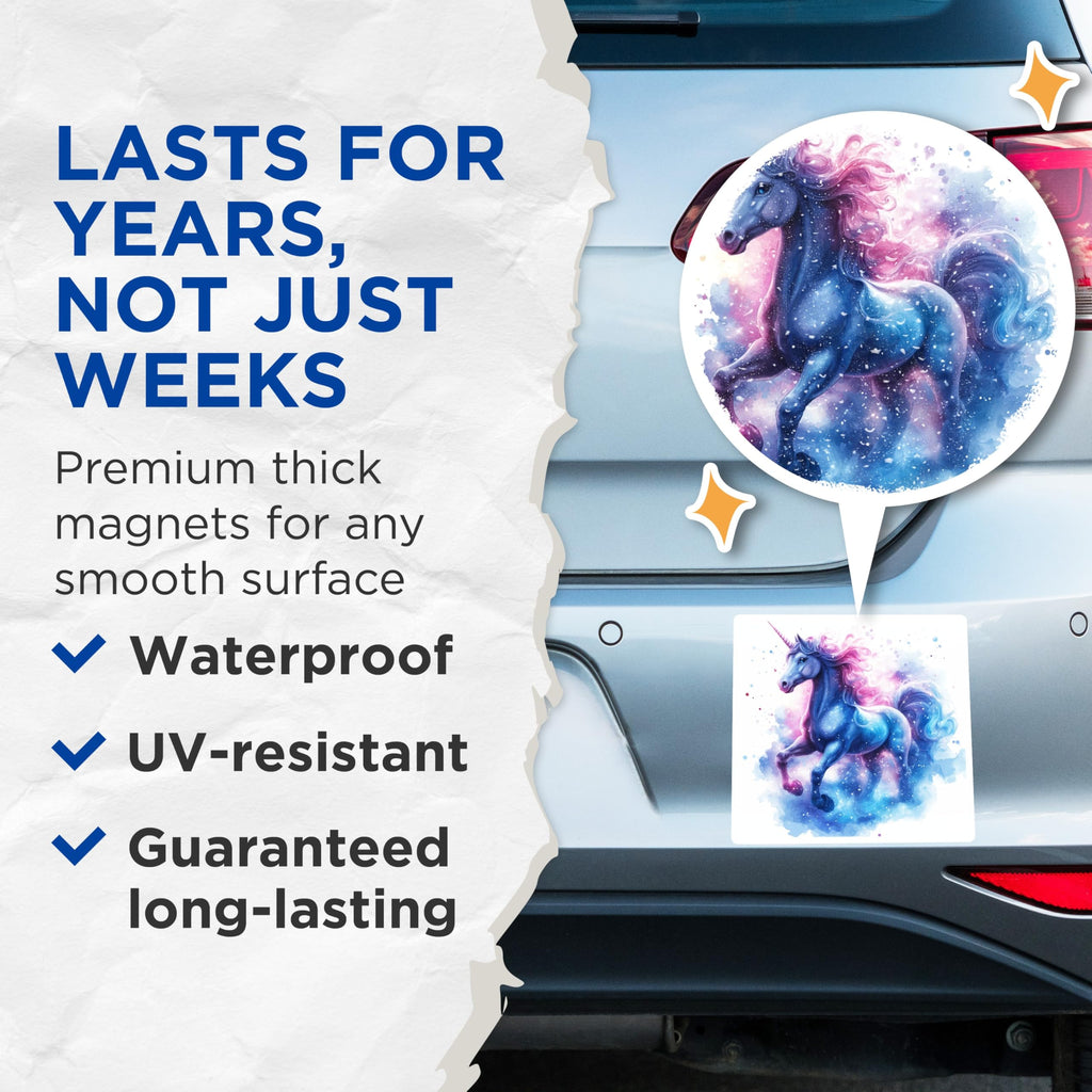 (2 Pack) Galaxy Unicorn Magnets - Magical Creature Art - Kids Room Decor - Refrigerator Locker Decor - 5 Inches On Longest Side - Thick Durable Magnet - Made in USA - MAG29680