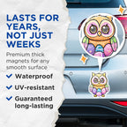 (2 Pack) Cute Easter Owl Magnets - Kawaii Spring Animal Decor - Refrigerator Whiteboard Locker Accessories - 5 Inches On Longest Side - Thick Durable Magnet - Made in USA - MAG36052