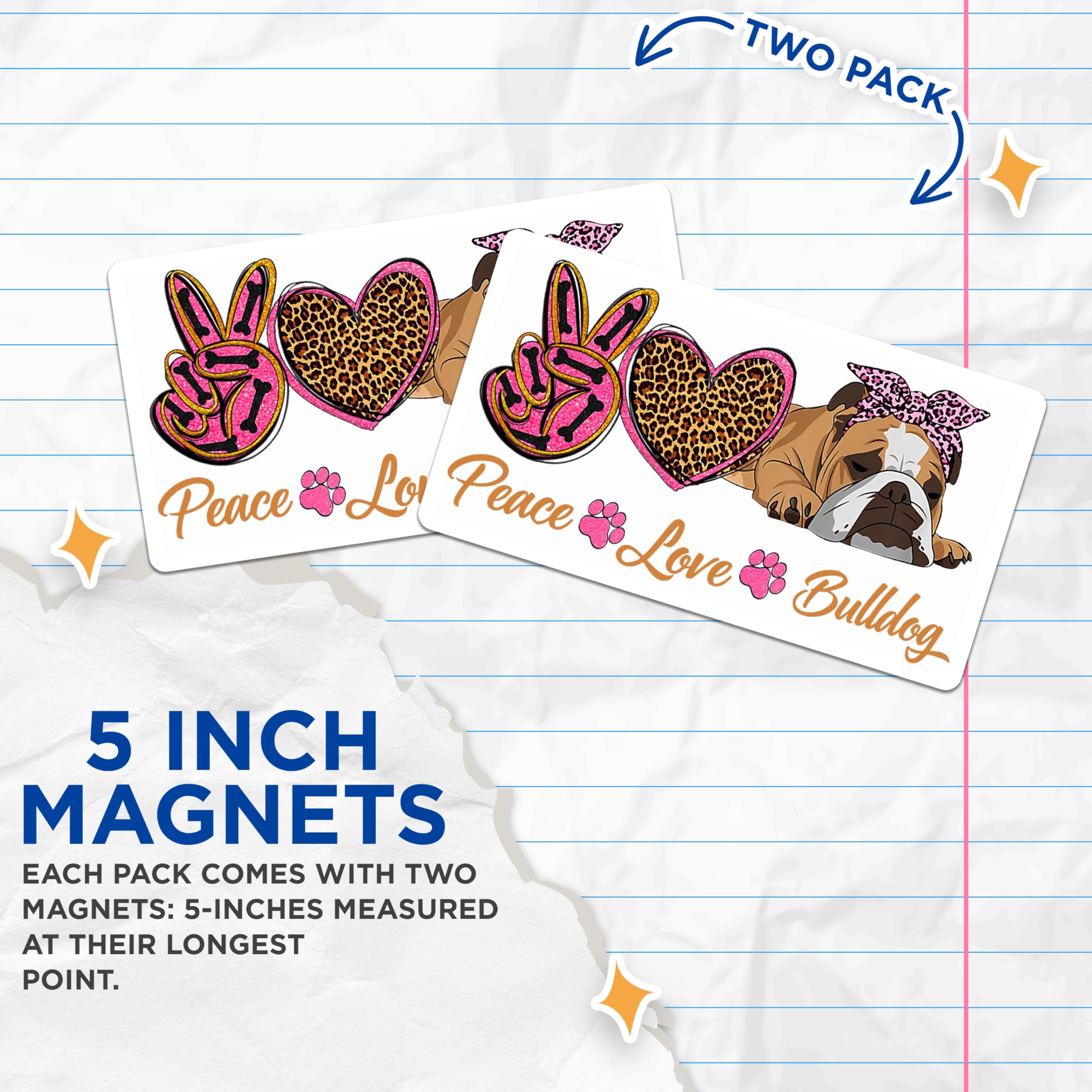 (2 Pack) Bulldog Mom Magnets - Peace Love Bulldog - Pet Lover Home Decor - Leopard Print Dog Magnet - 5 Inches On Longest Side - Thick Durable Magnet - Made in USA - MAG29314