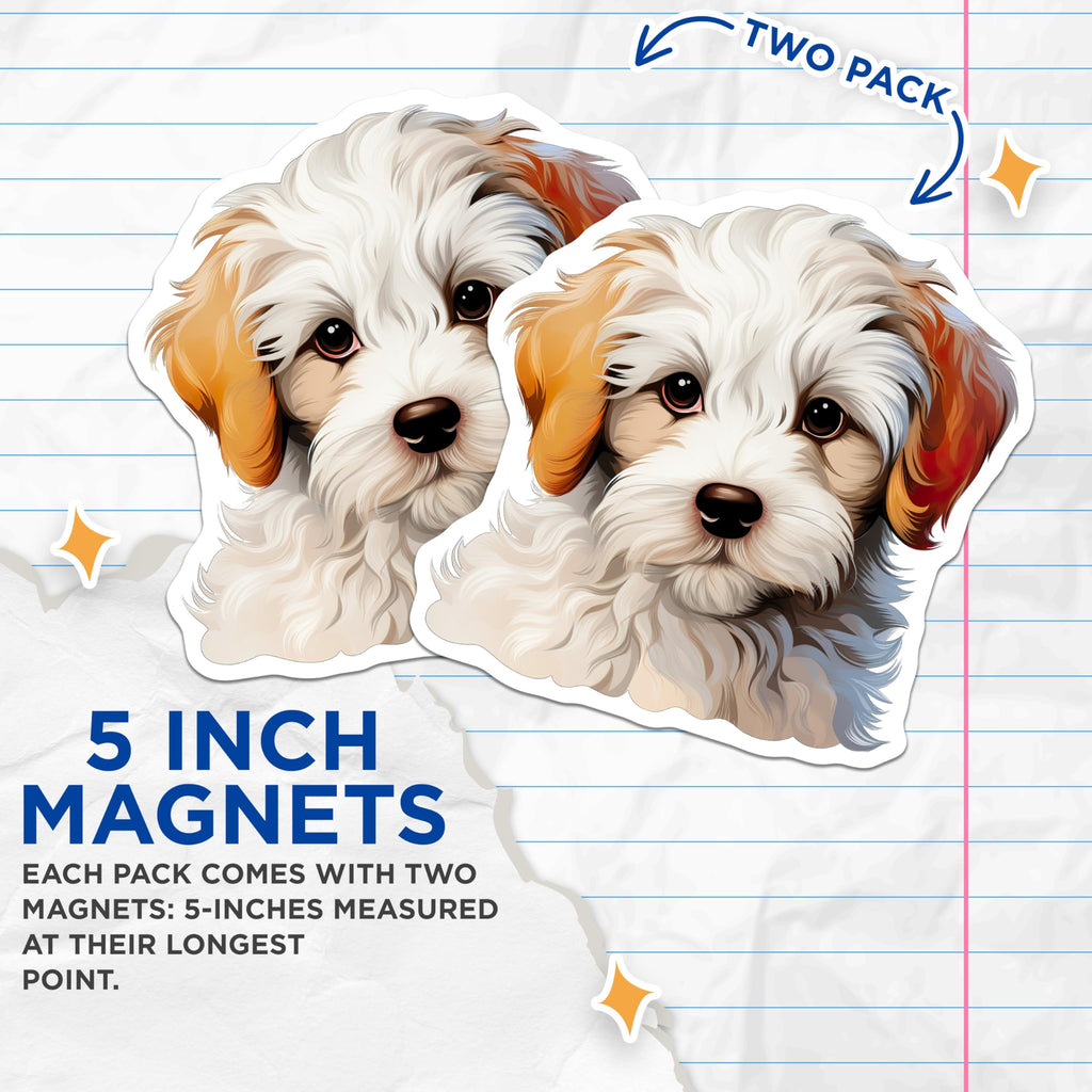 (2 Pack) Cute Fluffy Puppy Magnets - Adorable Dog Lover Refrigerator Decor - Pet Owner Art Magnets - 5 Inches On Longest Side - Thick Durable Magnet - Made in USA - MAG28776