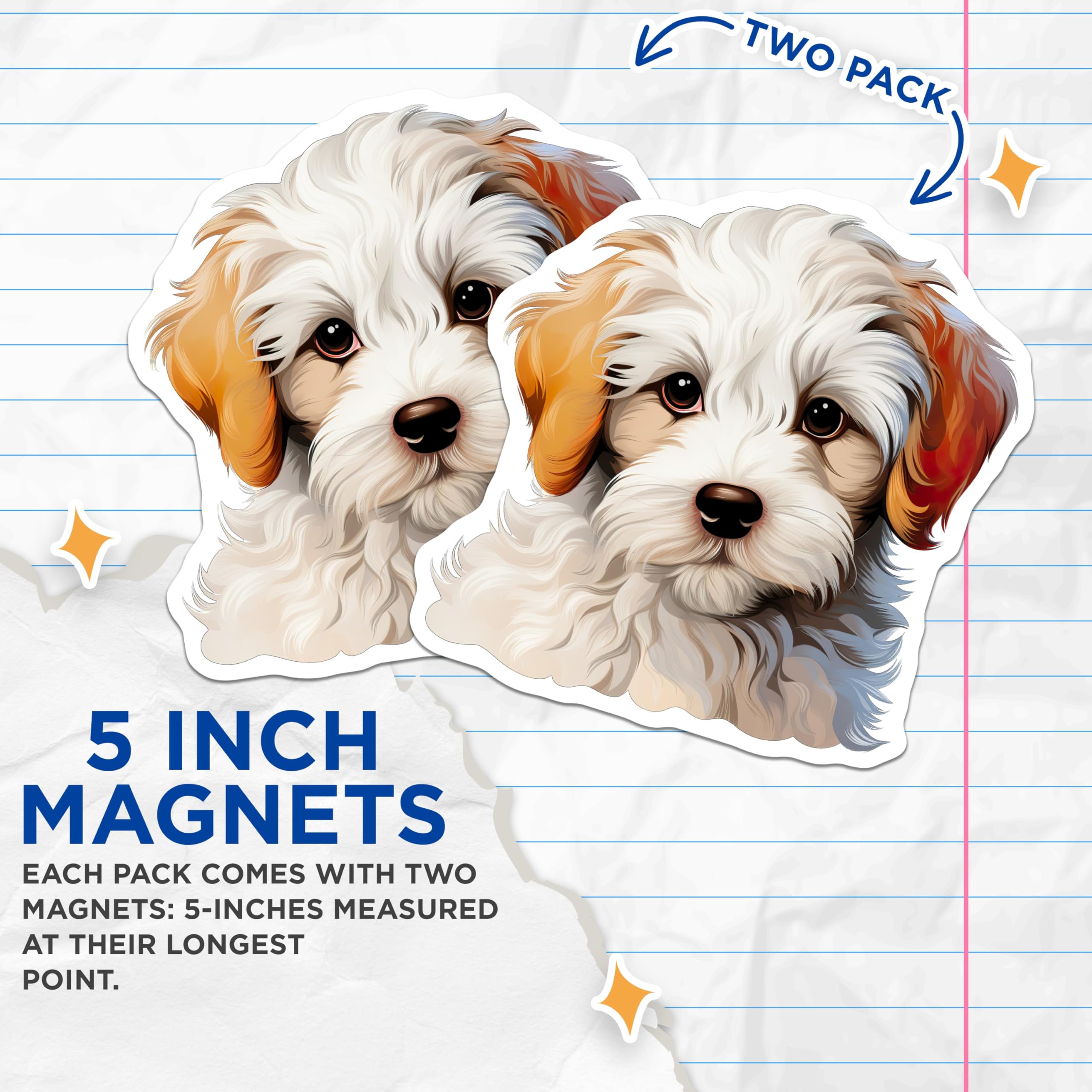 (2 Pack) Cute Fluffy Puppy Magnets - Adorable Dog Lover Refrigerator Decor - Pet Owner Art Magnets - 5 Inches On Longest Side - Thick Durable Magnet - Made in USA - MAG28776