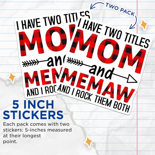 (2 Pack) Mom and Memaw Stickers - Funny Mom Stickers - Plaid Mom Stickers - 5" On Longest Side - Sticks to Smooth Flat Surfaces - Made in USA - BMCS5752