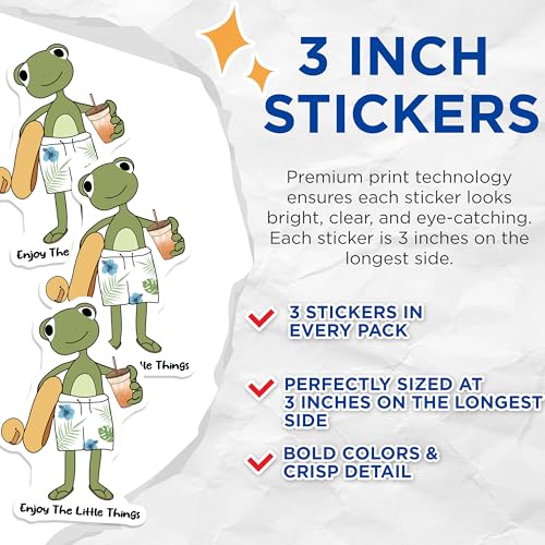 (3 Pack) Frog Decals - Laptop Decal - Cute Summer Decals- 3 Inches On Longest Side - Easy Peel & Apply - Made in USA - 3MCS5392