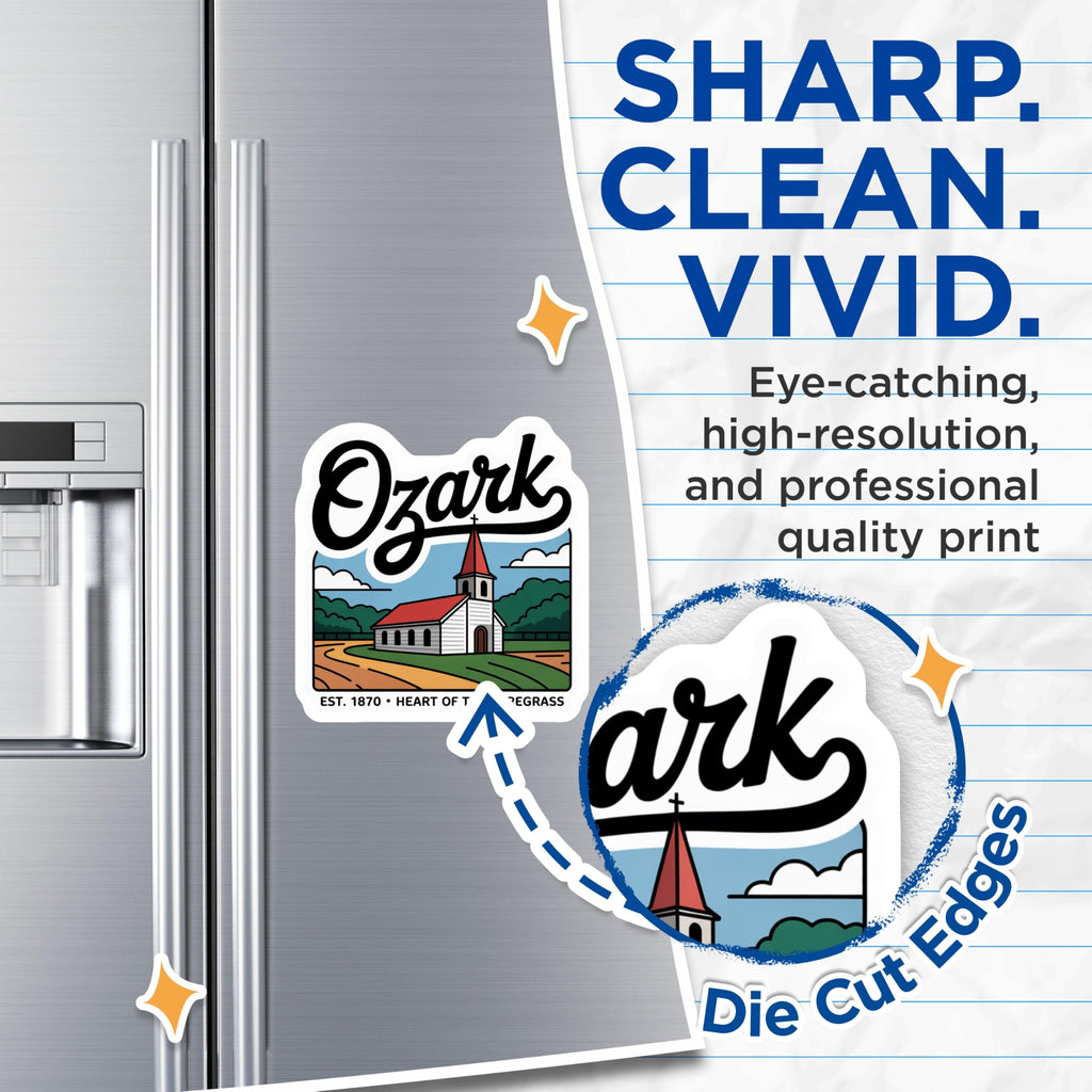 (2 Pack) Ozark Alabama Magnets - Heart of Wiregrass Landmark - Historic Church Est 1870 Refrigerator Souvenir - 5 Inches On Longest Side - Thick Durable Magnet - Made in USA - MAG19077