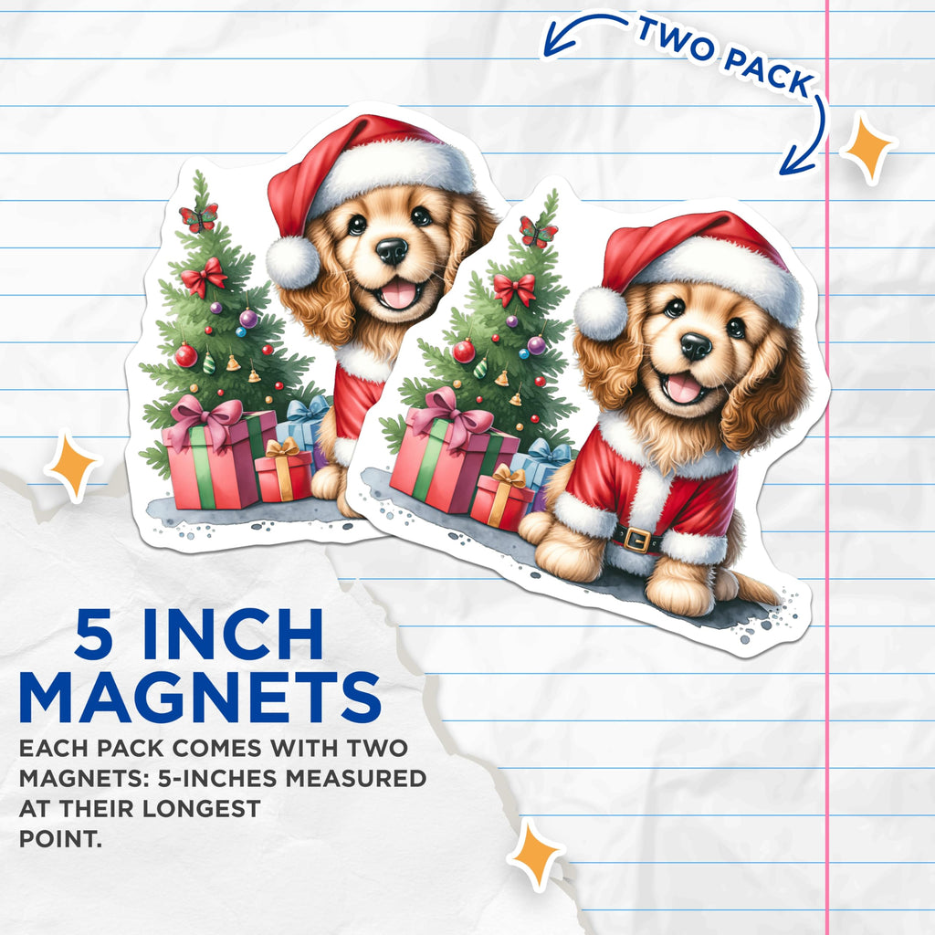 (2 Pack) Cute Christmas Dog Magnets - Santa Puppy Pet Lover - Holiday Fridge Decor - 5 Inches On Longest Side - Thick Durable Magnet - Made in USA - MAG26886