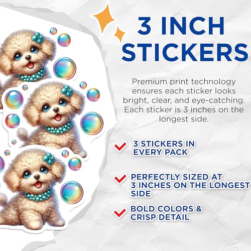 (3 Pack) Poodle Puppy Decals - Cute Dog Stickers - Laptop Decals - 3 Inches On Longest Side - Easy Peel & Apply - Made in USA - 3MCS8381