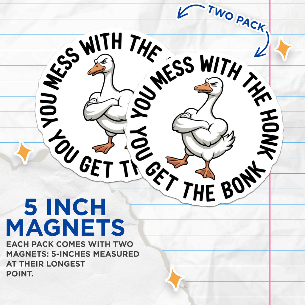 (2 Pack) Goose Honk Bonk Magnets - Funny Animal Refrigerator - Sarcastic Meme Kitchen Decor - 5 Inches On Longest Side - Thick Durable Magnet - Made in USA - MAG39826