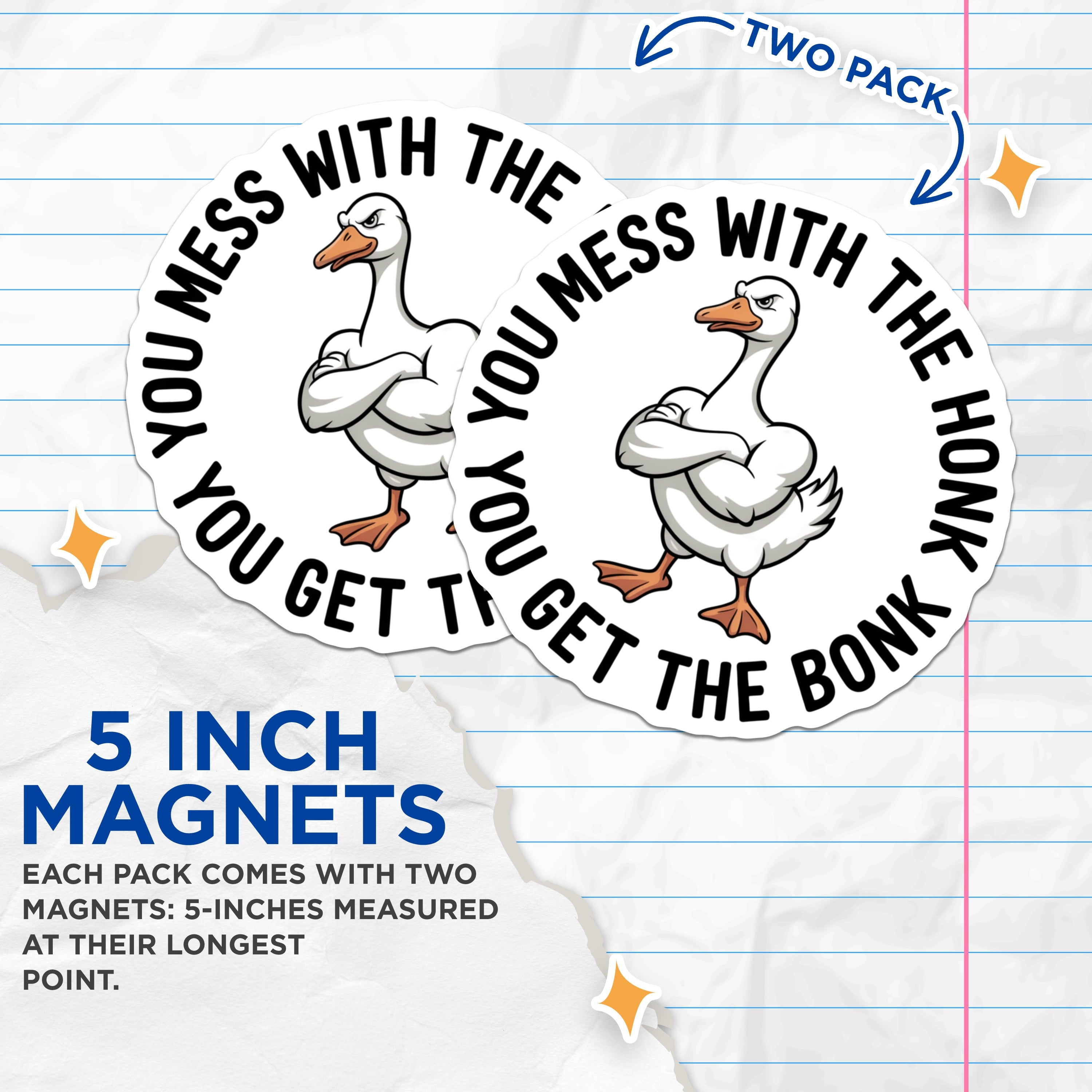 (2 Pack) Goose Honk Bonk Magnets - Funny Animal Refrigerator - Sarcastic Meme Kitchen Decor - 5 Inches On Longest Side - Thick Durable Magnet - Made in USA - MAG39826