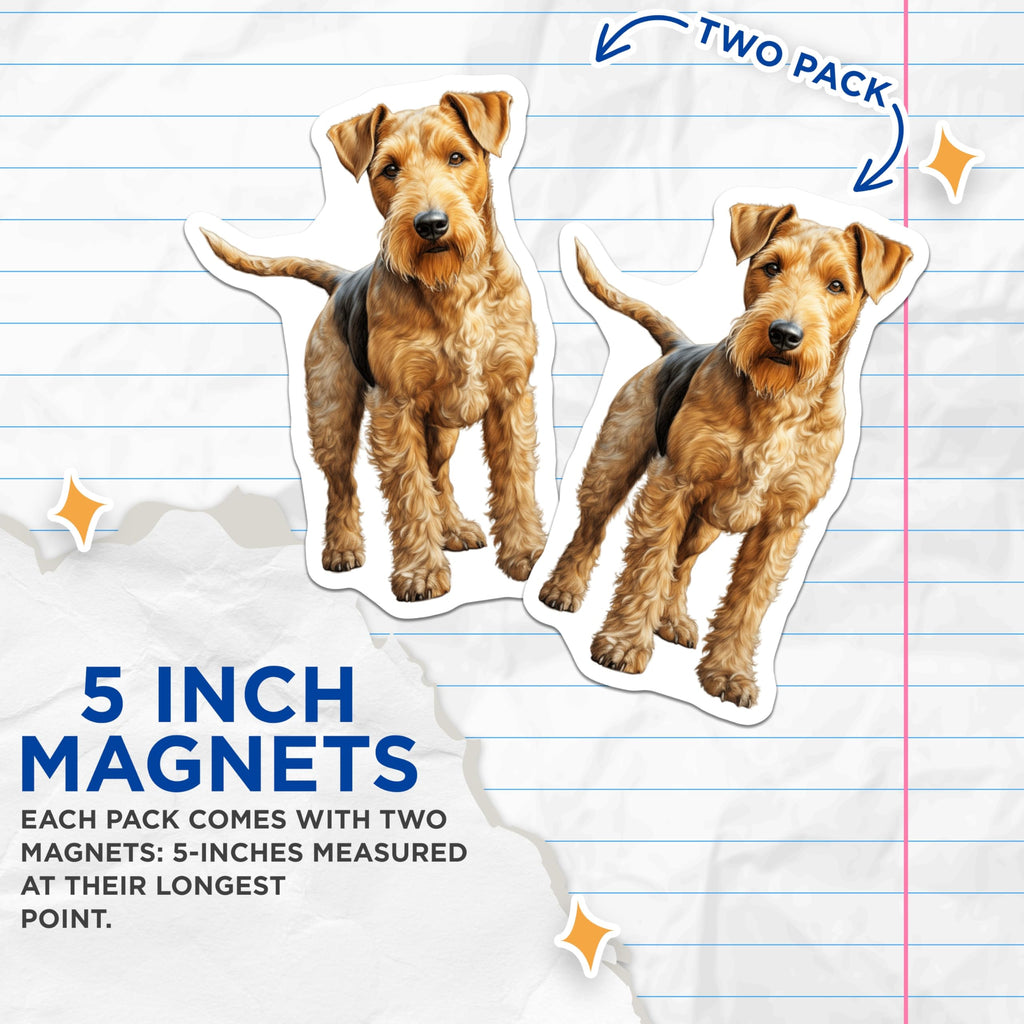 (2 Pack) Airedale Terrier Magnets - Airedale Dog Art - Pet Lover Decor - Refrigerator Puppy Display - 5 Inches On Longest Side - Thick Durable Magnet - Made in USA - MAG26458
