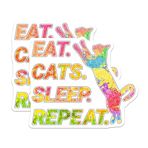 (2 Pack) Eat Cats Sleep Repeat Stickers - Funny Cat Lover Stickers - Humorous Pet Stickers for Laptops and Water Bottles - 5" On Longest Side - Sticks to Smooth Flat Surfaces - Made in USA - BMCS4731