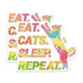 (2 Pack) Eat Cats Sleep Repeat Stickers - Funny Cat Lover Stickers - Humorous Pet Stickers for Laptops and Water Bottles - 5" On Longest Side - Sticks to Smooth Flat Surfaces - Made in USA - BMCS4731