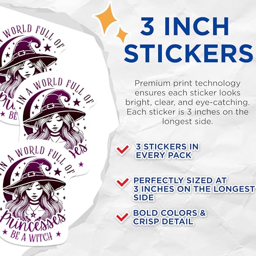 (3 Pack) Witch Decals - Be a Witch - Princess - Witchy - Witchcraft - 3 Inches On Longest Side - Easy Peel & Apply - Made in USA - 3MCS1081