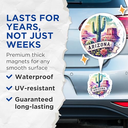 (2 Pack) Arizona Cactus Magnets - Desert Decor - Southwest Souvenir - Arizona Travel Keepsake - 5" On Longest Side - for Cars, Fridges, Toolboxes - Made in USA - MAG6821