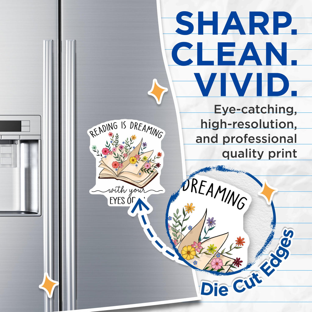 (2 Pack) Reading is Dreaming Magnets - Book Lover Decor - Floral Bookish Magnets - 5" On Longest Side - Premium Magnet - for Cars, Refrigerators, Toolboxes, Lockers - Made in USA - MAG14185