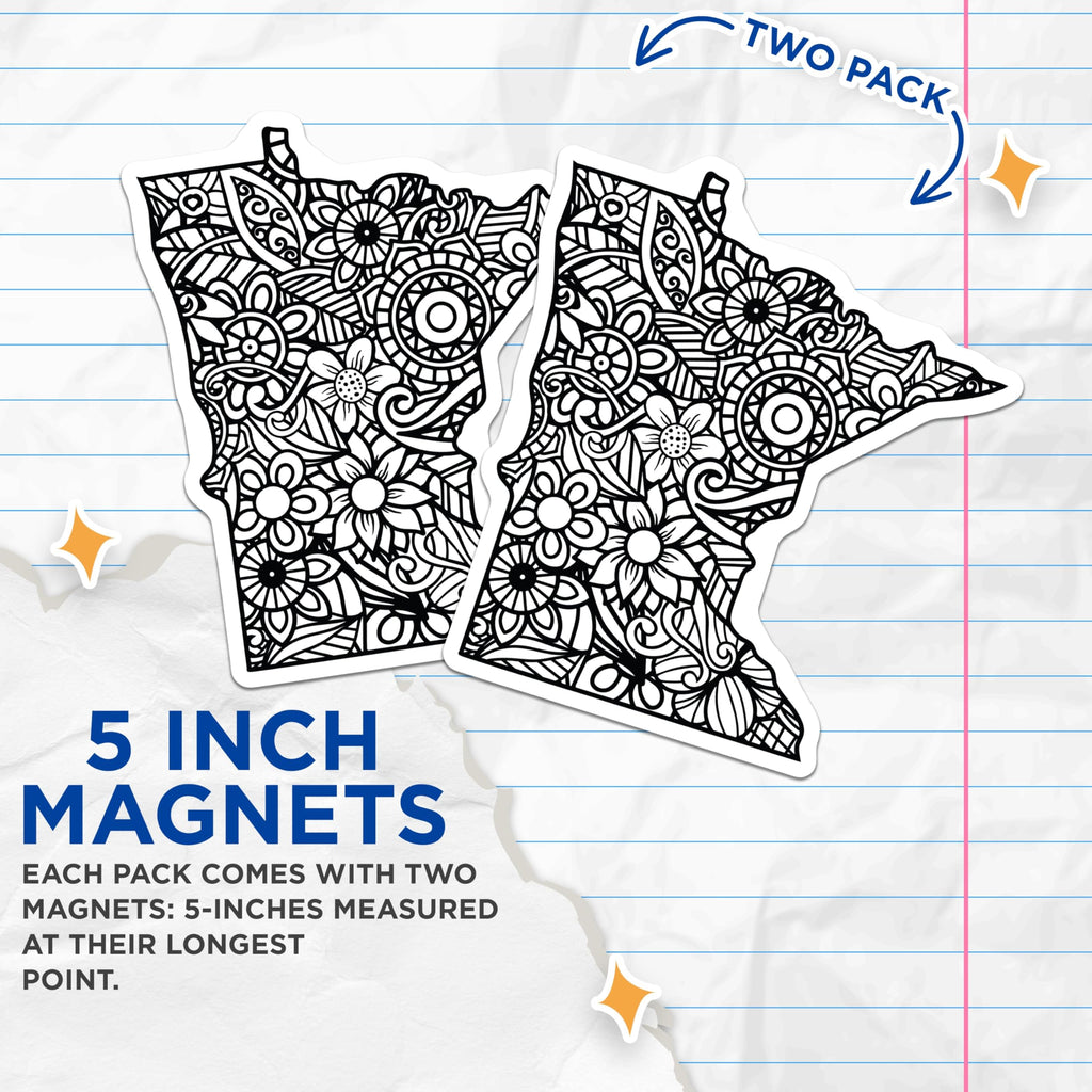 (2 Pack) Minnesota State Magnets - Floral Minnesota Map - MN Souvenir Decor - 5" On Longest Side - Premium Magnet - for Cars, Refrigerators, Toolboxes, Lockers - Made in USA - MAG18314