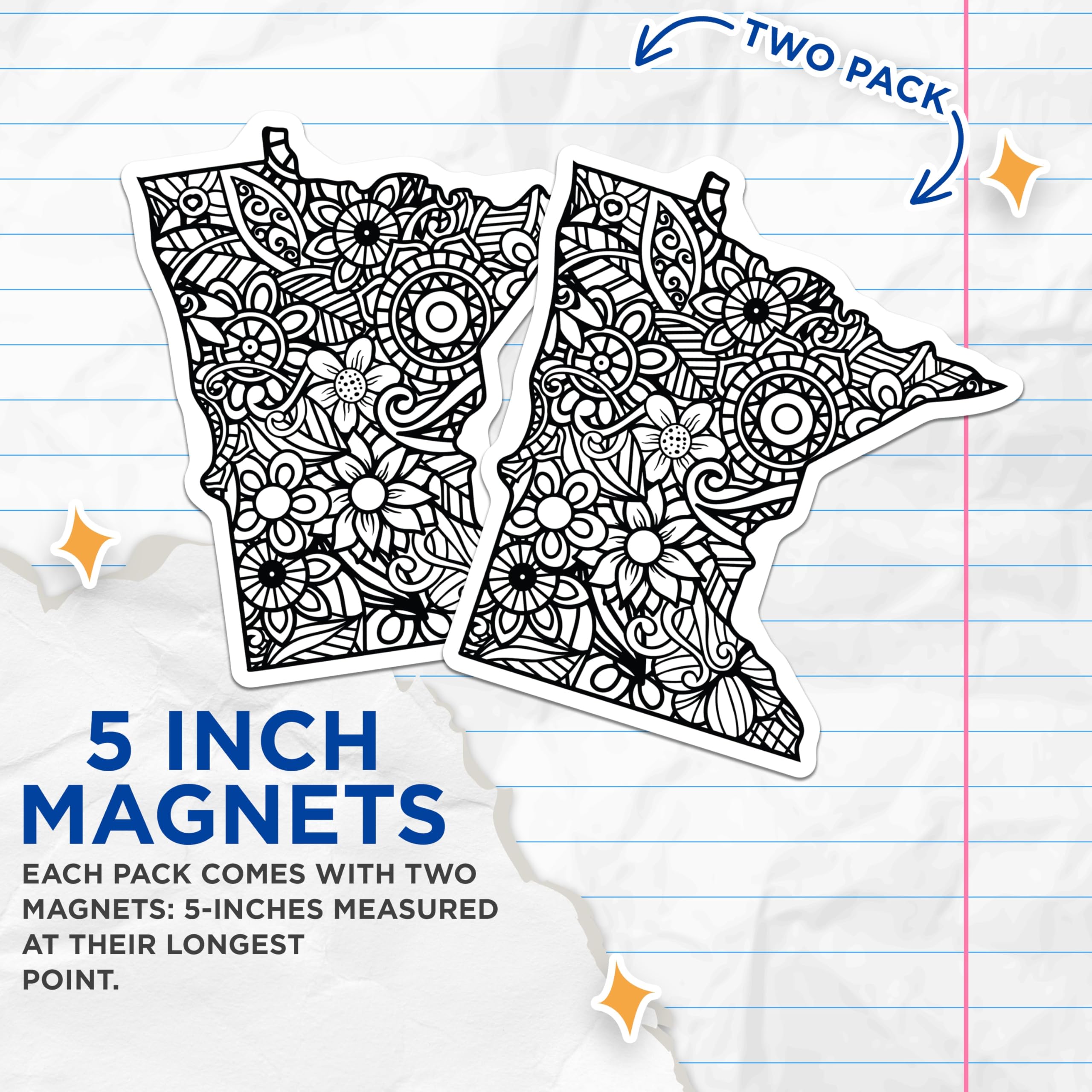 (2 Pack) Minnesota State Magnets - Floral Minnesota Map - MN Souvenir Decor - 5" On Longest Side - Premium Magnet - for Cars, Refrigerators, Toolboxes, Lockers - Made in USA - MAG18314