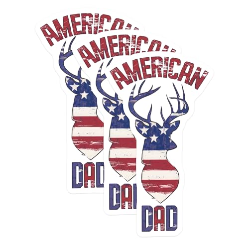 (3 Pack) American Dad Deer Decals - Patriotic Decals - USA Hunting - 3 Inches On Longest Side - Easy Peel & Apply - Made in USA - 3MCS7267