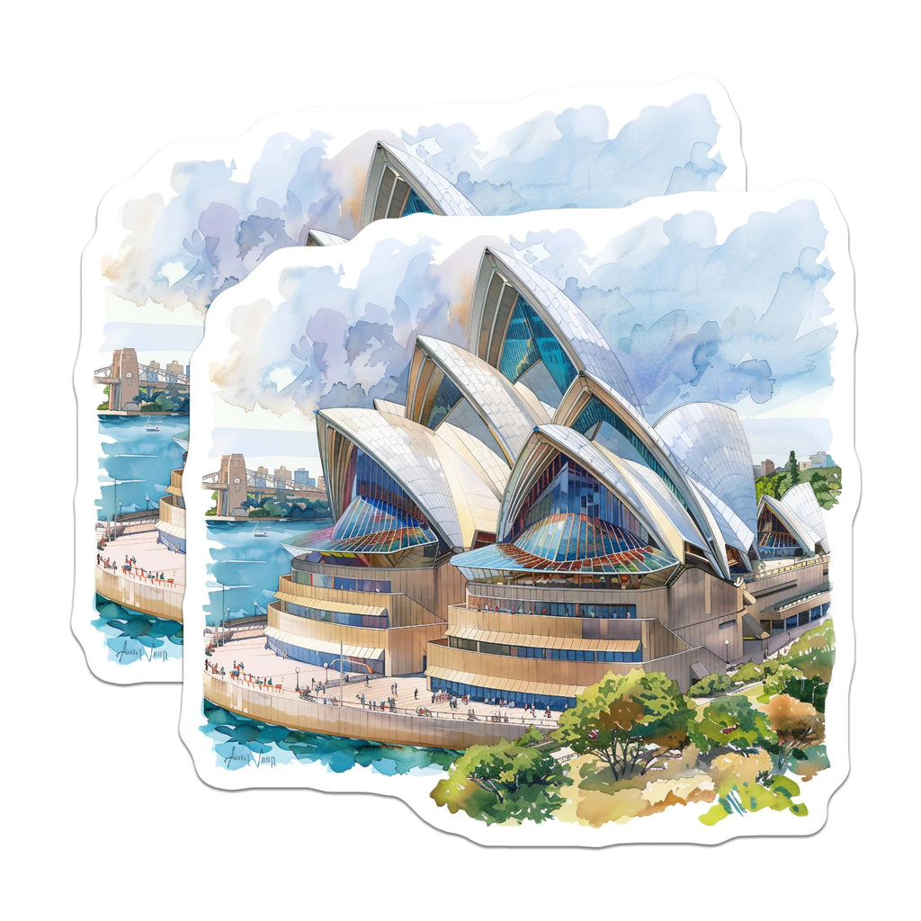 (2 Pack) Sydney Opera House Stickers - Australia Landmark Stickers - Travel Souvenir Stickers - 5" On Longest Side - Sticks to Smooth Flat Surfaces - Made in USA - BMCS5198