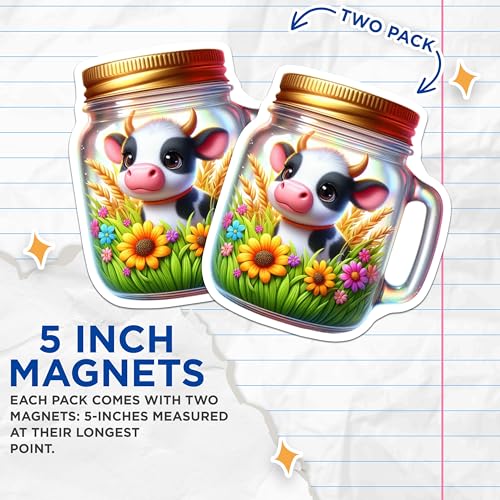 (2 Pack) Farm Animal Decor Magnet - Kids Room Decoration - 5" On Longest Side - Sticks to Smooth Flat Surfaces - Made in USA - MAG9386