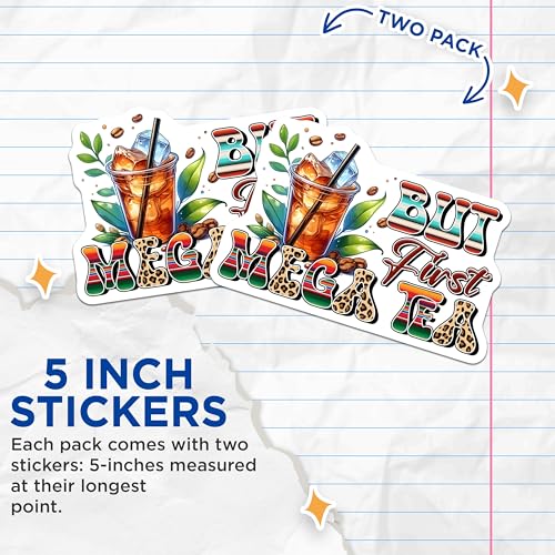 (2 Pack) Mega Tea Drink Stickers - Fun Beverage - Decorative Drink Girl - 5" On Longest Side - Sticks to Smooth Flat Surfaces - Made in USA - BMCS8303