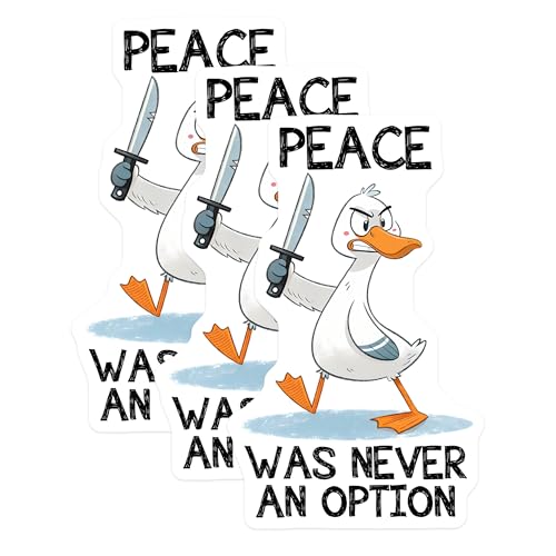 (3 Pack) Angry Duck Decals - Funny Goose - Peace was Never an Option - 3 Inches On Longest Side - Easy Peel & Apply - Made in USA - 3MCS2090