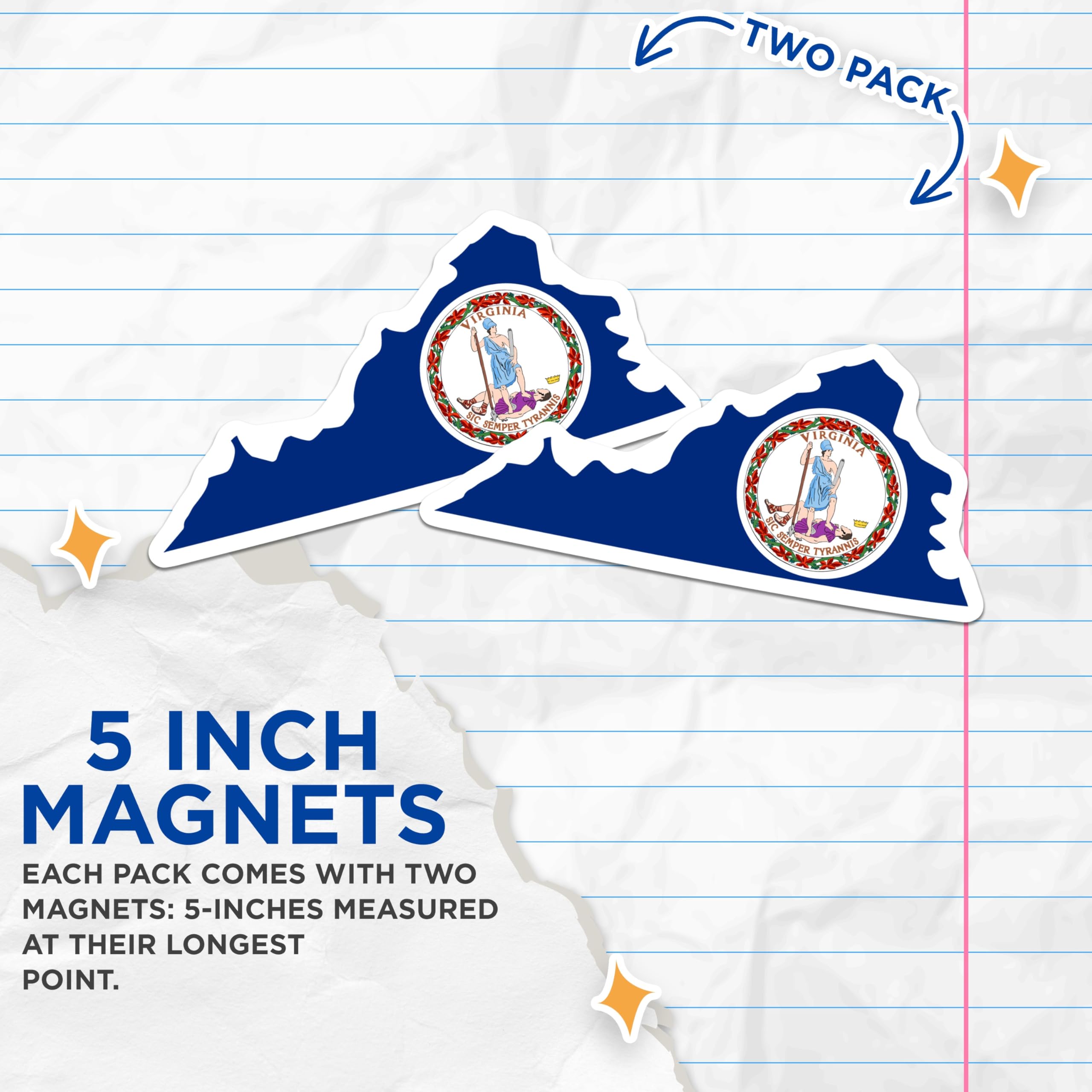 (2 Pack) Virginia State Flag Map Magnets - Virginia Proud Display - USA State Souvenir - 5 Inches On Longest Side - Thick Durable Magnet - Made in USA - MAG22319