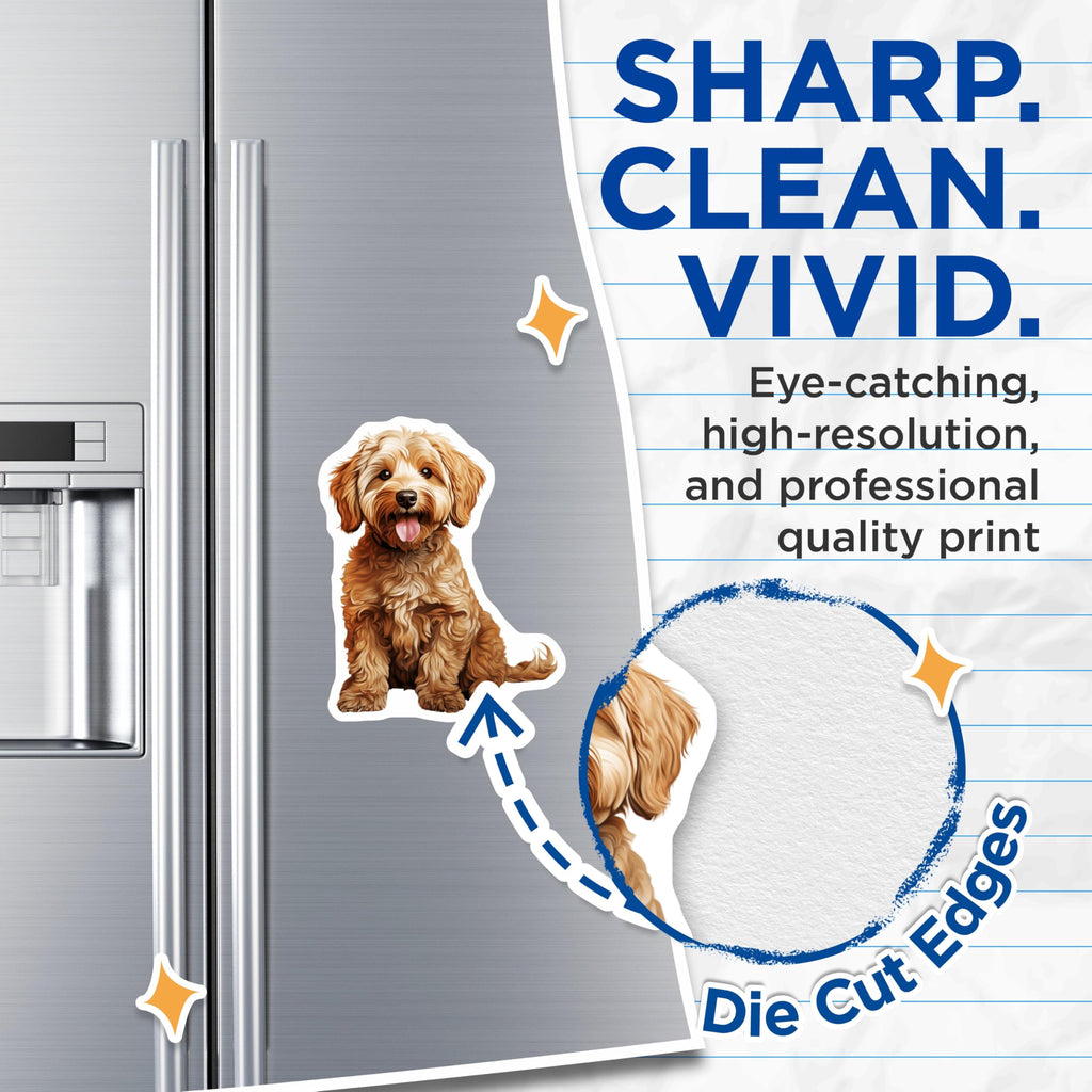 (2 Pack) Goldendoodle Magnets - Cute Dog Fridge Decor - Pet Owner Accessory - Happy Doodle Puppy Art - 5 Inches On Longest Side - Thick Durable Magnet - Made in USA - MAG27814
