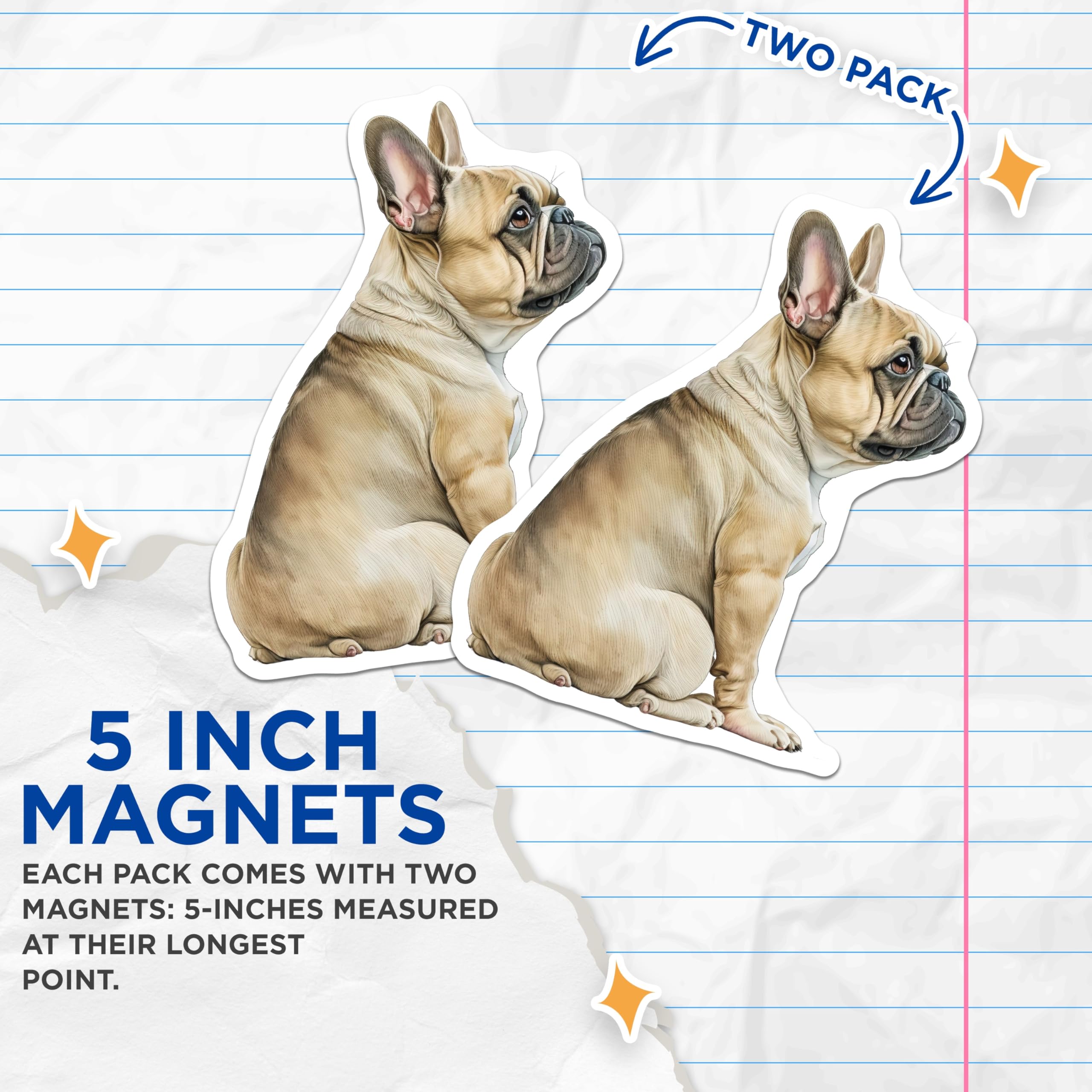 (2 Pack) French Bulldog Magnets - Dog Breed Magnet - Cute Bulldog Home Decor - 5" On Longest Side - Premium Magnet - for Cars, Refrigerators, Toolboxes, Lockers - Made in USA - MAG14253