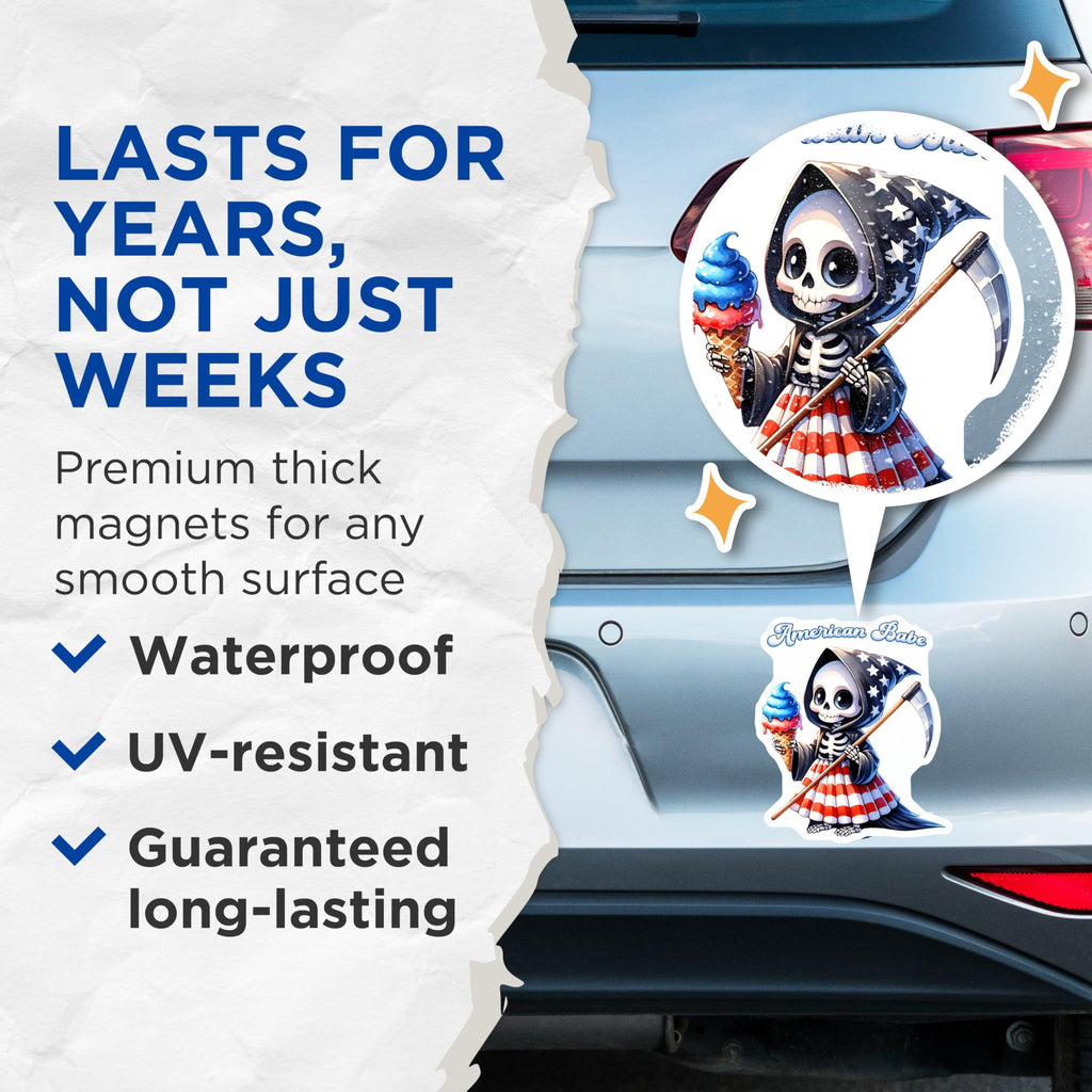 (2 Pack) American Babe Magnets - Patriotic Skeleton Decor - 5" On Longest Side - for Cars, Fridges, Toolboxes - Made in USA - MAG7914