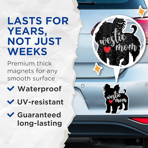 (2 Packs) Westie Dog Mom Magnets - Westie Dog Breed Magnets - 5 Inches On Longest Side - Premium Magnet - for Fridges, Toolboxes, Cars - Made in USA - MAG2543